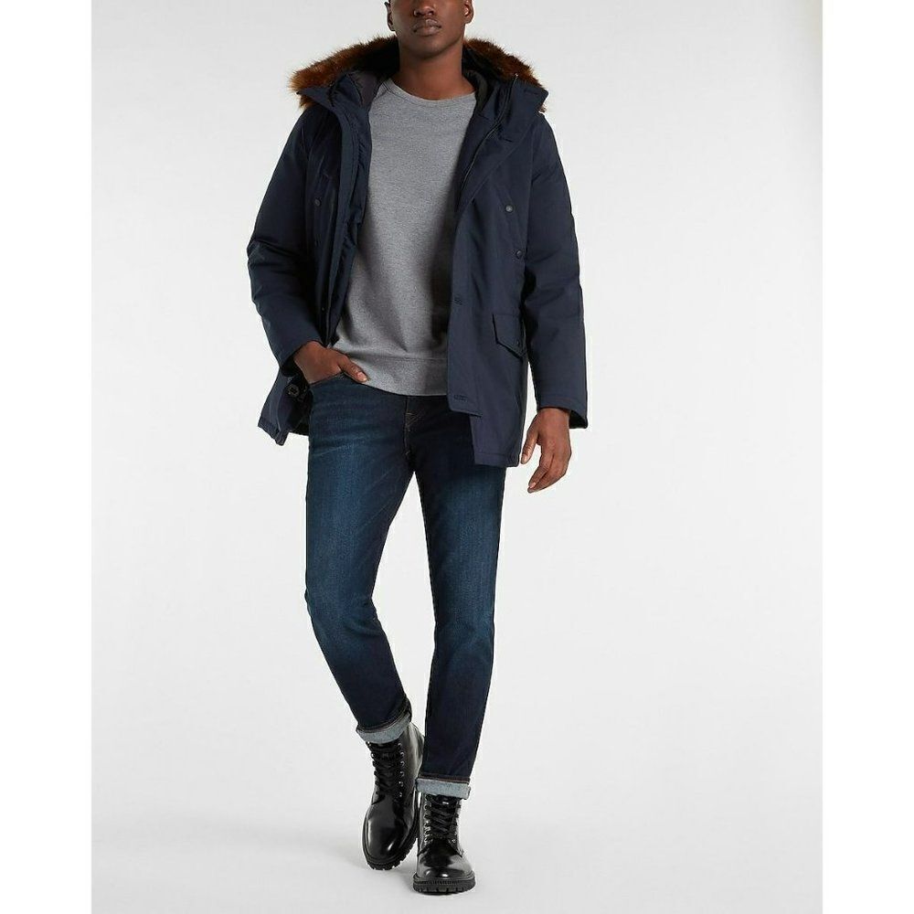 Express Water Resistant Faux Fur Hooded Parka Navy Men's Sz S